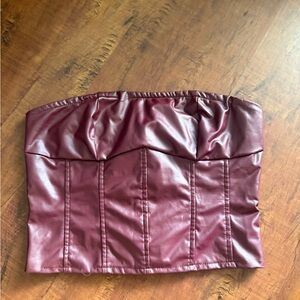Burgundy Faux Leather Strapless crop Top